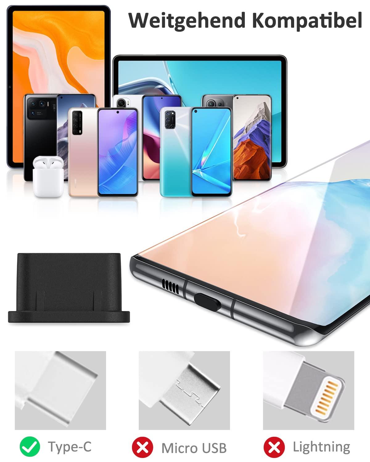10 sztuk zatyczek przeciwpyłowych USB C, silikonowe, USB 3.1, port C, USB C, nakładki ochronne kompatybilne z iPhone 17 Pro Max Air 16, SamsungGalaxy XPLORA, OnePlus, Xiaomi Redmi POCO