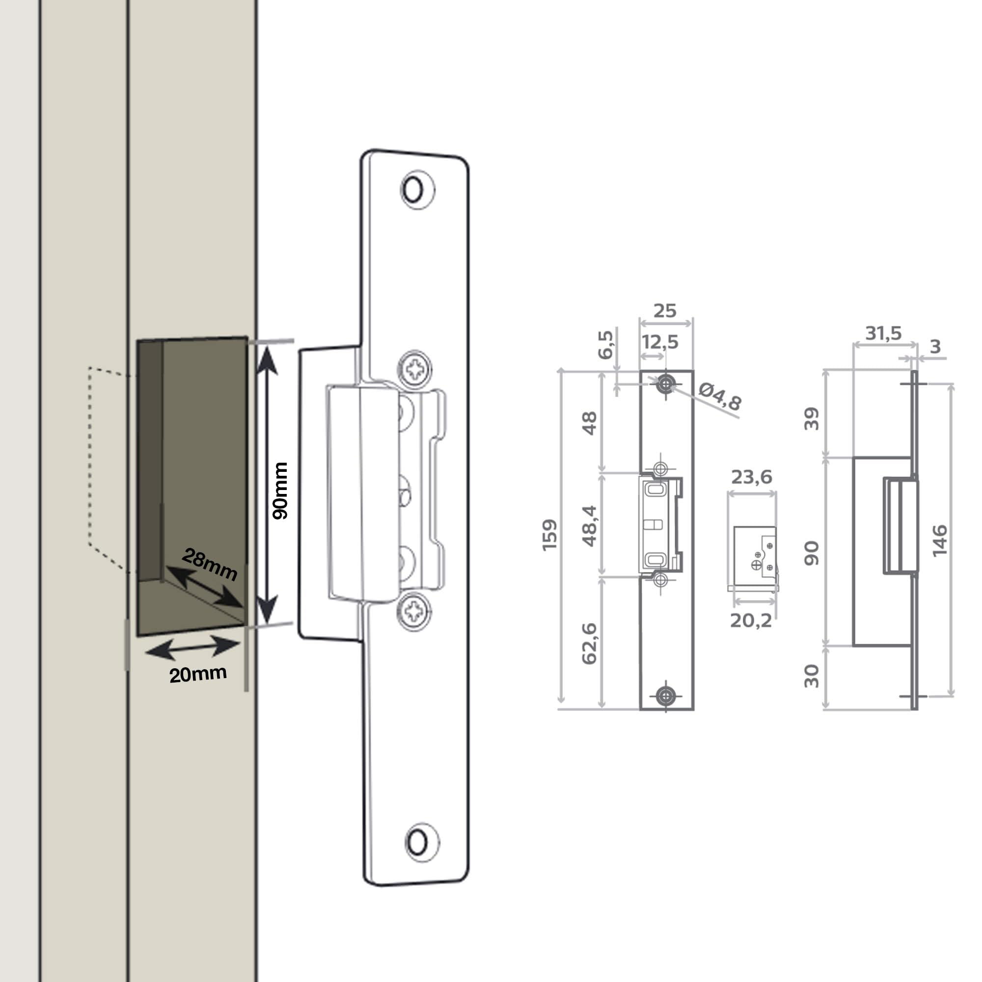 Avidsen Gâche Électrique à Encastrer, Mémoire Mécanique, Levier de Déblocage Manuel, Réversible Droite et Gauche, 8V-12V AC DC, Basse Consommation 500mA, Aluminium
