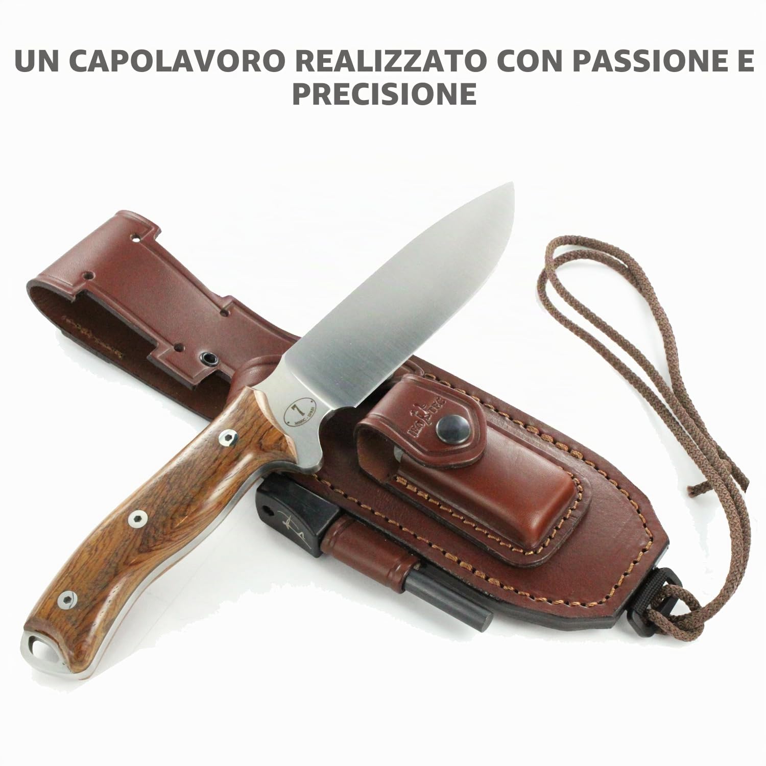 JEO-TEC Nº7 Coltello da Caccia, Outdoor, Bushcraft, Campeggio - Lama in acciaio inox BOHLER N690C - Custodia multi-posizionale - Fatto a mano in Spagna