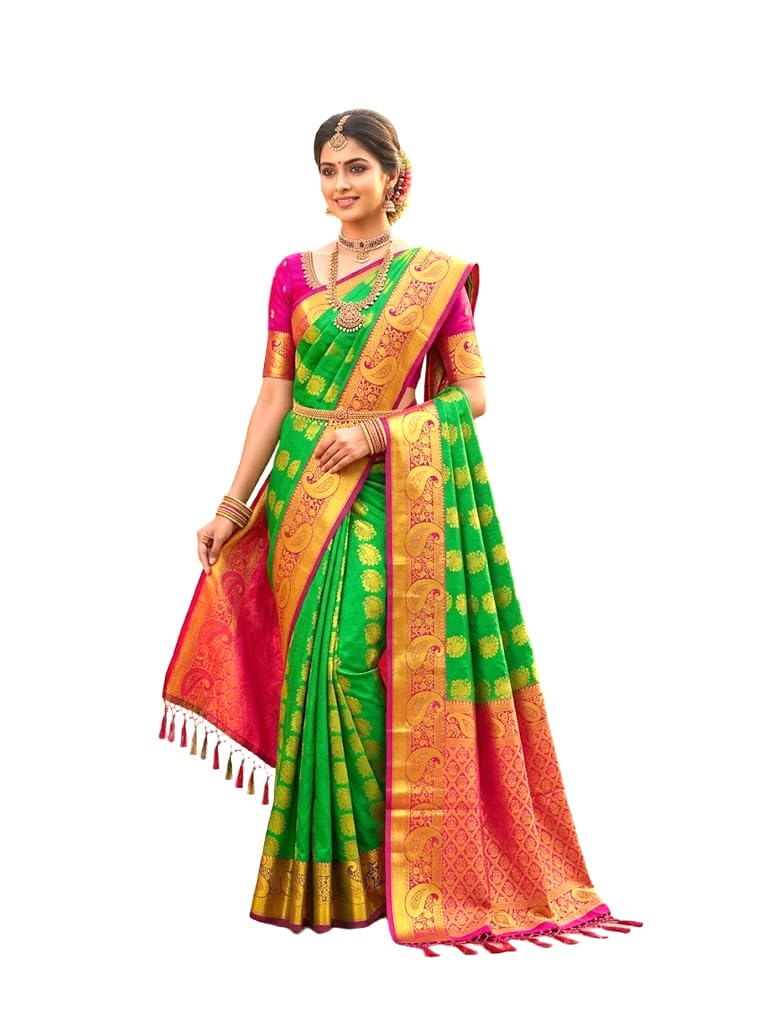 vfcollections Women's Traditional Handloom Kanchipuram Silk Pure Pattu Sarees | Rich Zari Woven Design | Unstitched Blouse (VFC028-11)-picture-10