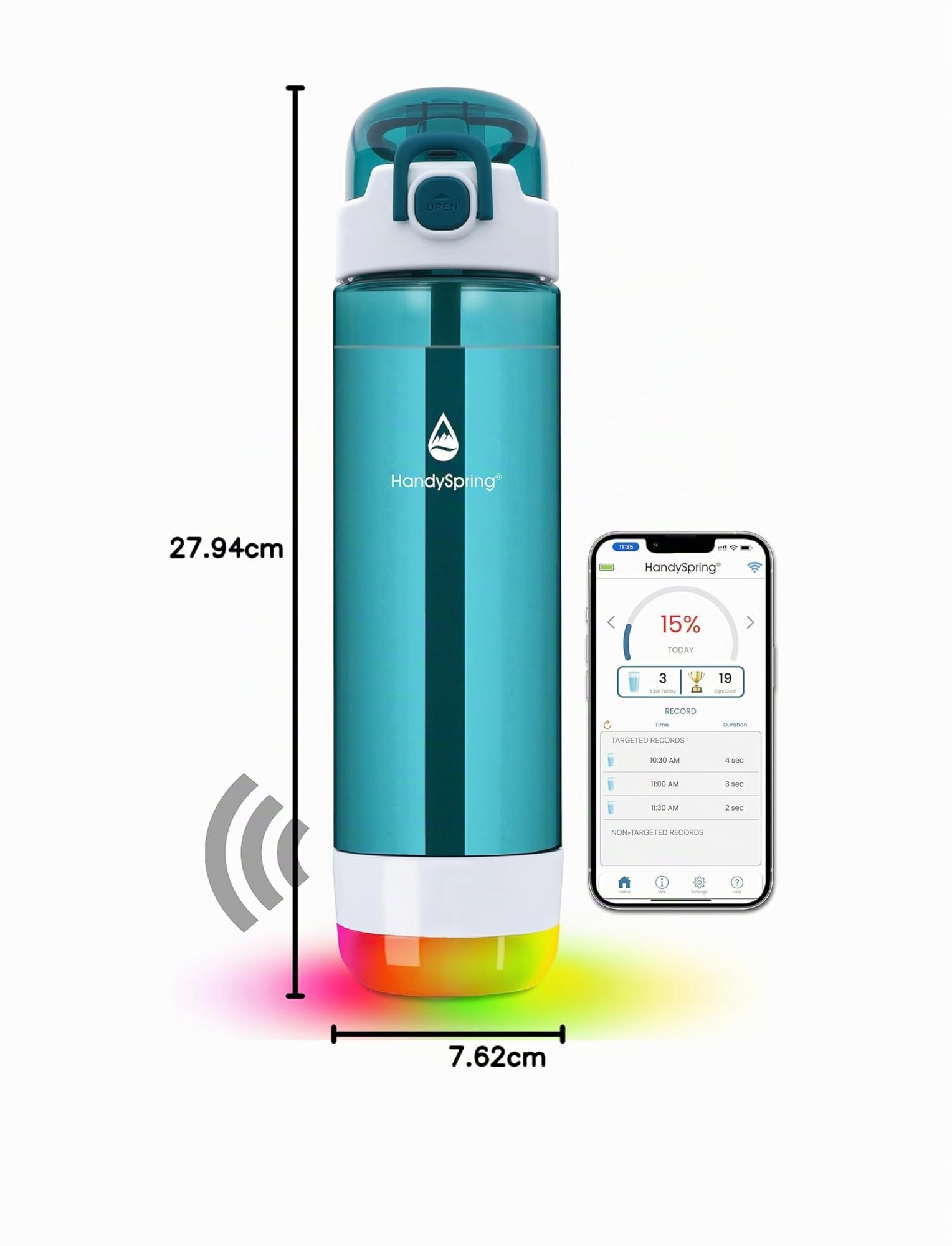 Intelligente Wasserflasche mit Erinnerung, Wasser zu trinken – Lichter und Sound Hydrate Glow Flasche 750 ml, intelligente Trinkerinnerung, motivierende Wasserflasche (grün)