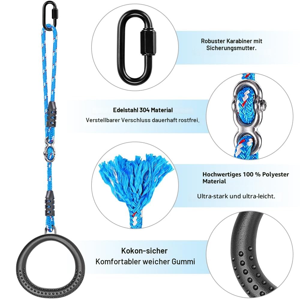 SELEWARE Turnringe Outdoor Fitness Ring - 2PCS Gymnastikringe Kinder Turnen Calisthenics Equipment mit Seil Riemen Klimmzug Trainingsringe für Gym Home Fitness 1000LBS Kapazität