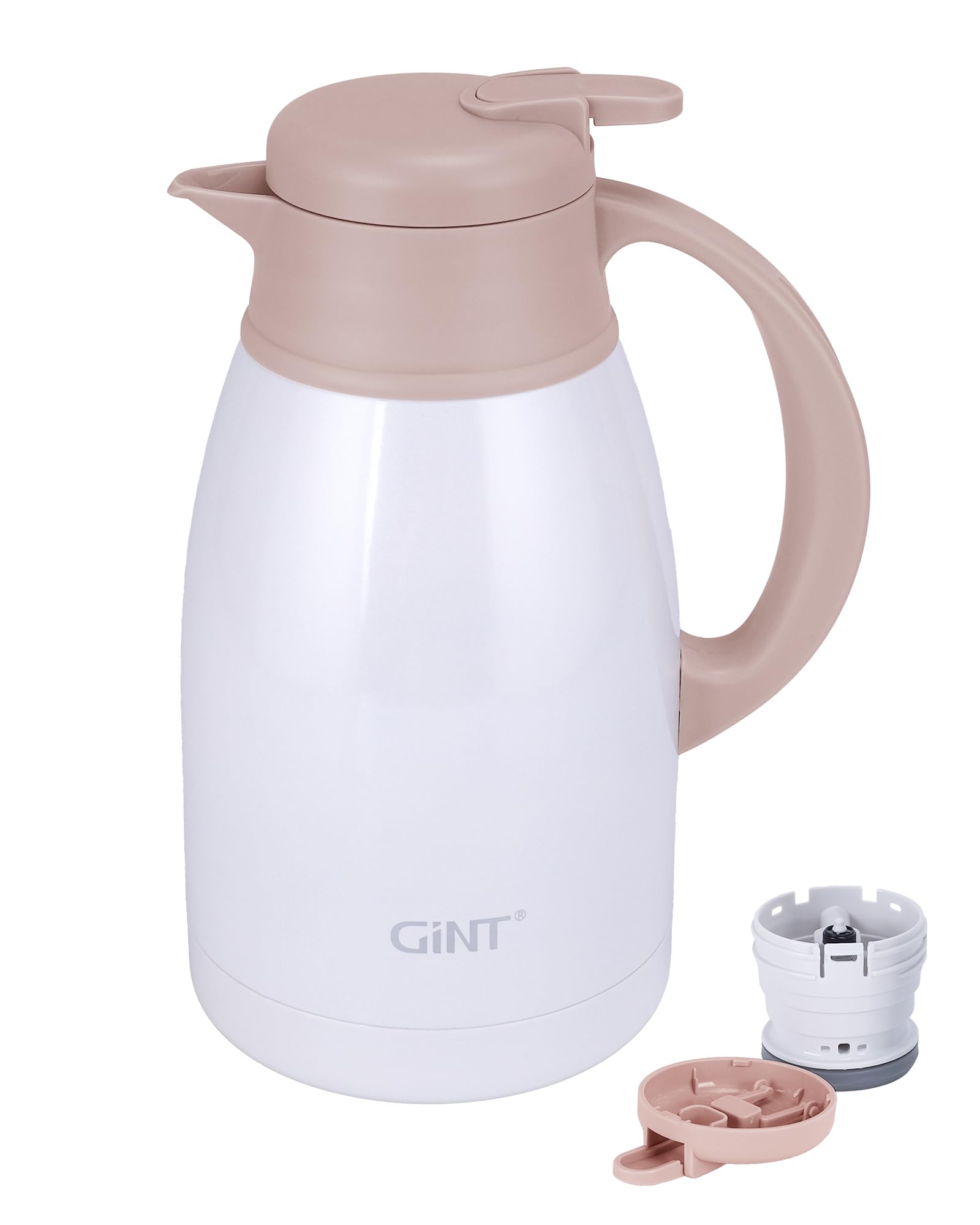 GiNT Thermal Coffee Carafe 51 Oz, Stainless Steel Insulated Beverage Server with Easy-Clean Detachable Lid, Leak-Proof One-Hand Pour Large Dispenser for Hot Drinks and Coffee Pot for Home Office