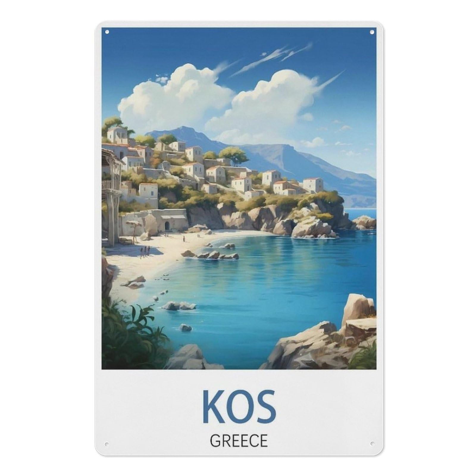 Pgcksk A3 Vintage Wall Decor Metal Poster Plaque，Kos Greece，Tin Sign Home Decor(15X30cm）6X12 Inch-U34