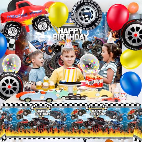 26Pcs Monster Truck Birthday Party Balloons Tablecloth Big Wheel Balloons by Generic - Used condition - Image 6