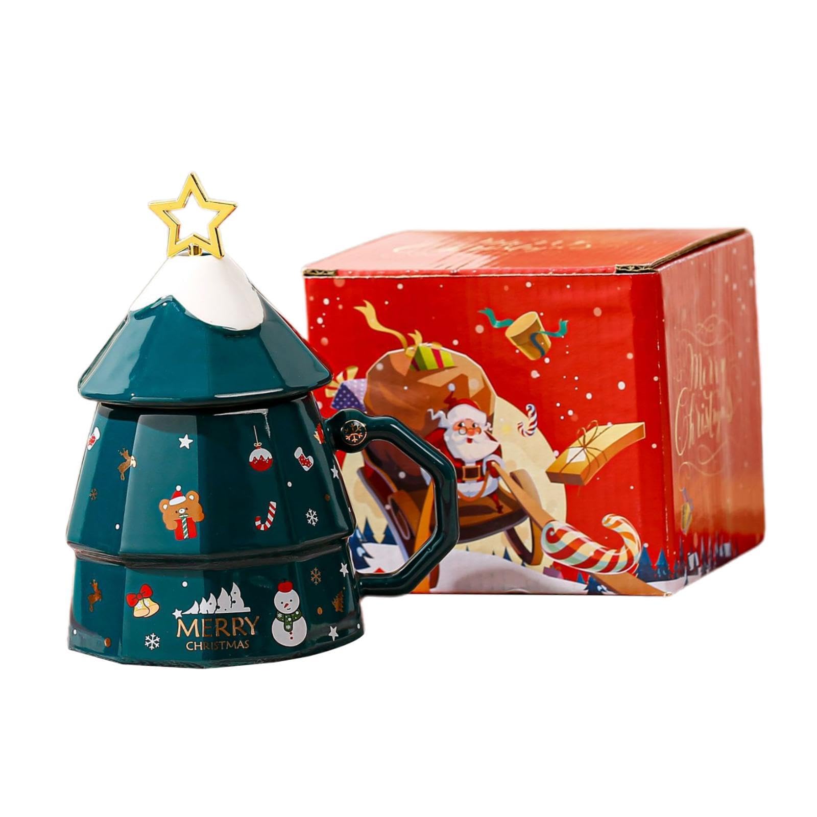 Tasse de Noël En Céramique, Verre Céramique, Cadeau D'anniversaire Décoratif, Verre Unique avec Couvercle, Cadeau de Vacances, Tasse de, Vert