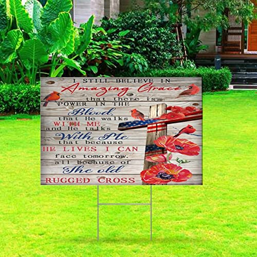 I Still Believe In Amazing Grace Corrugated Plastic Decorative Yard Sign With Metal H-Stakes Patriotic Memorial Day Farmhouse Street Welcome Lawn Yard Signs For Outside Patio Garden Decor 12"X18" #TOP24