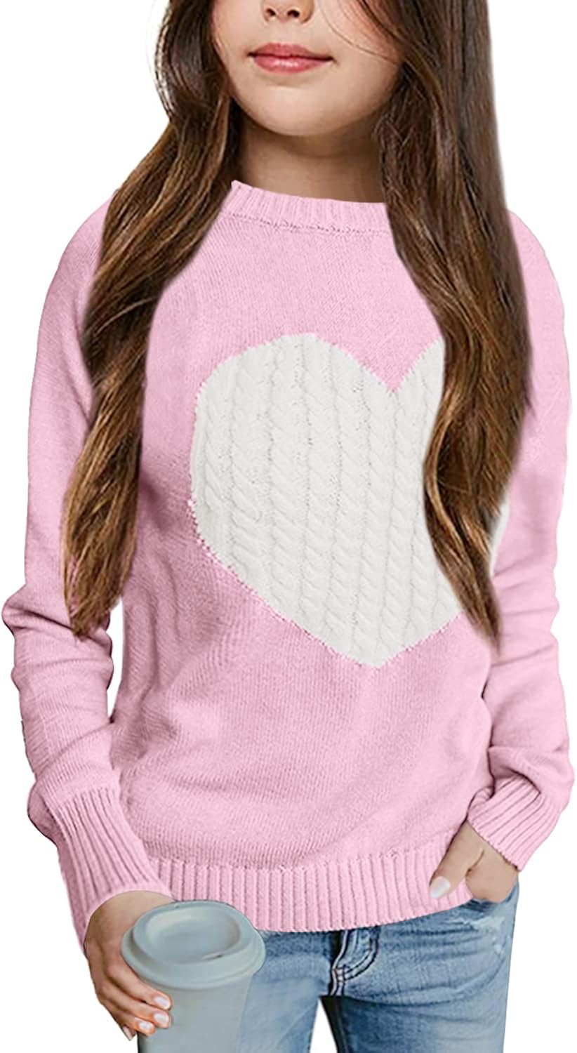 Batermoon Girls' Pullover Sweaters Long Sleeve Cute Heart Pattern Crewneck Knit Jumper Tops: Clothing, Shoes & Jewelry