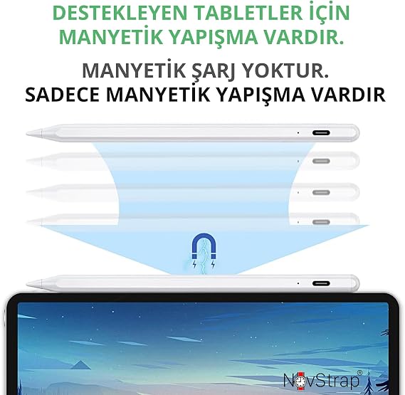 NovStrap iPad ile Uyumlu Stylus Kalem Tablet Kalemi,iPad Pro 11/13 inç M4,iPad Air 11/13 inç M2,iPad 11/10/9/8/7 10.2,iPad Air 5/4 10.9,iPad Pro 12.9,iPad Mini 6/5 için Eğim Sensörlü Avuç İçi Reddi