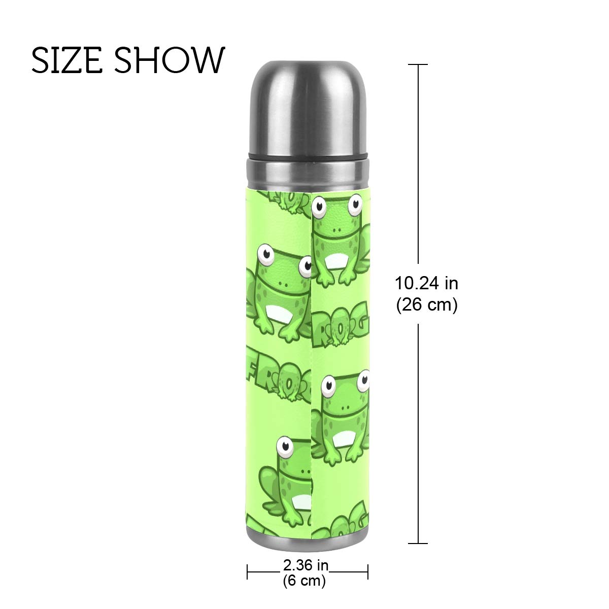 Taza de viaje aislada al vacío de acero inoxidable con doble pared a prueba de fugas, cuadrada, con diseño de rana, personalizable con impresión personalizada de piel auténtica, termo de 500 ml