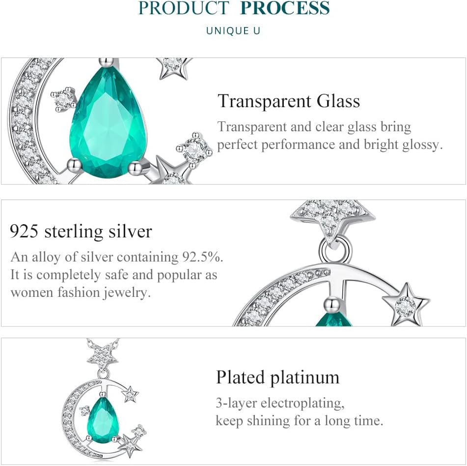 925 Sterling Silver Star Moon Pendant Necklaces for Women Paved with Cubic Zirconia & Glass Dainty Star Necklace for Women Girlfriend Mom - Image 7