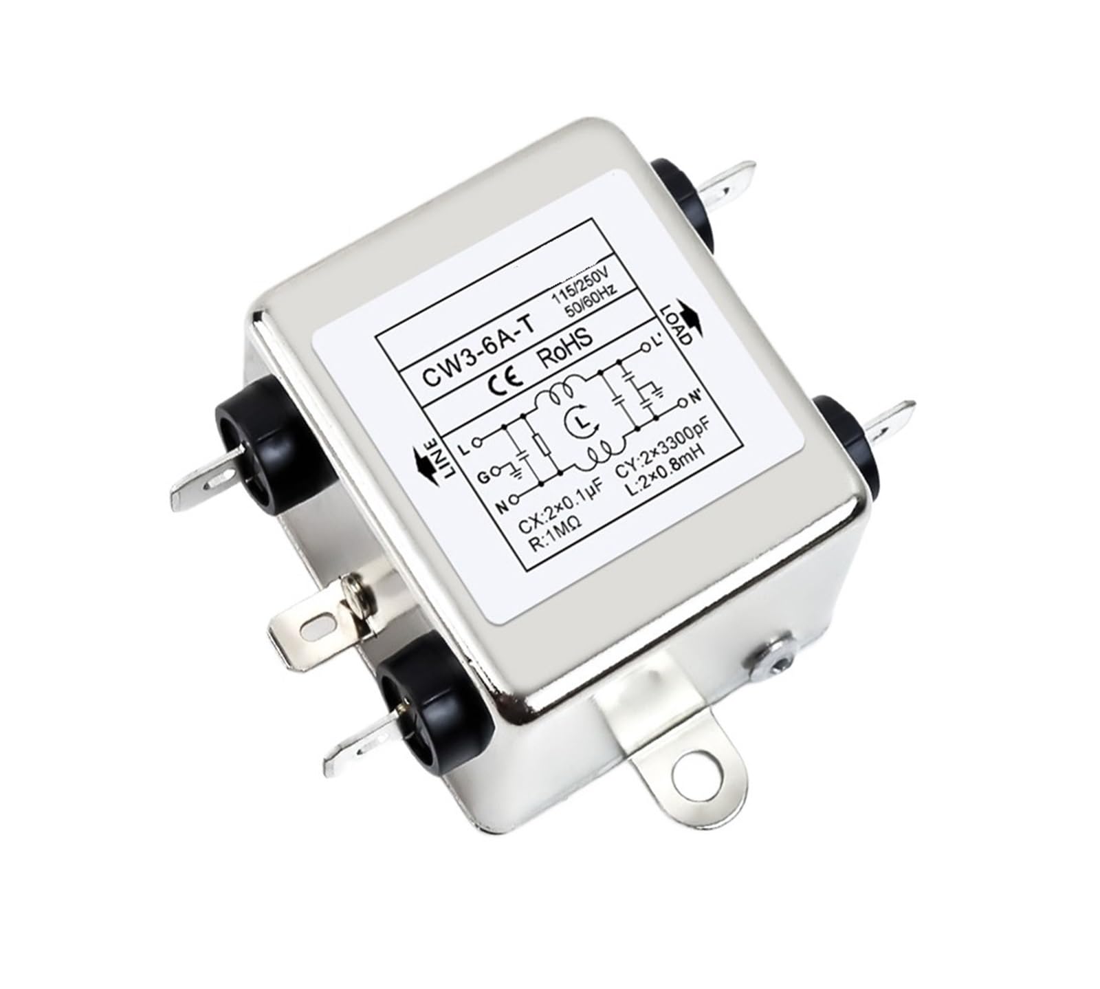 MBPAIHOP Power Filter CW3-3A 6A 10A 20A-T AC 220V Single Phase Interference Purification(6A)