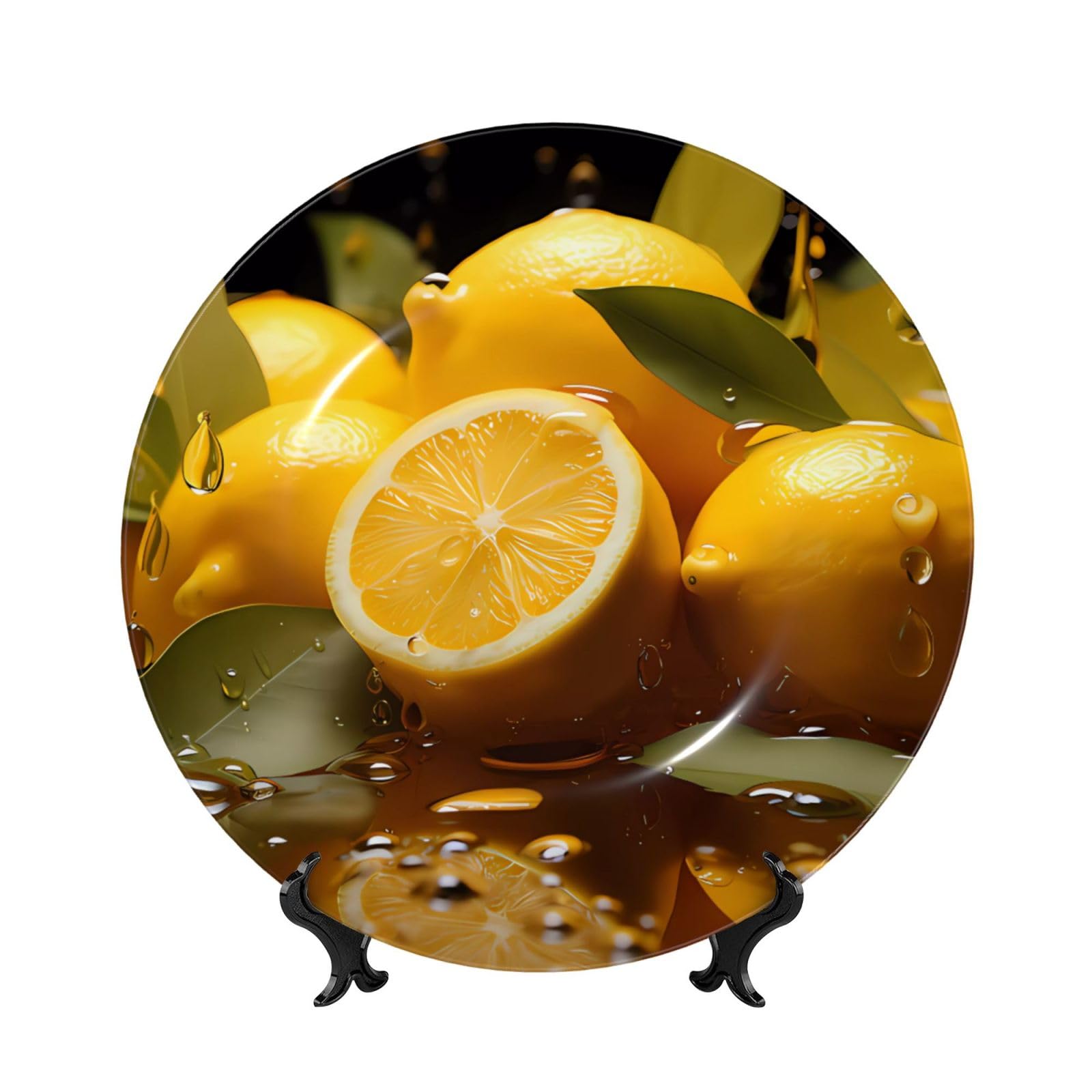 SXZVVBN Fresh Lemon Bone China Decorative Plate Art with Stand Removable Adhesive Hanging for Home Office 7in