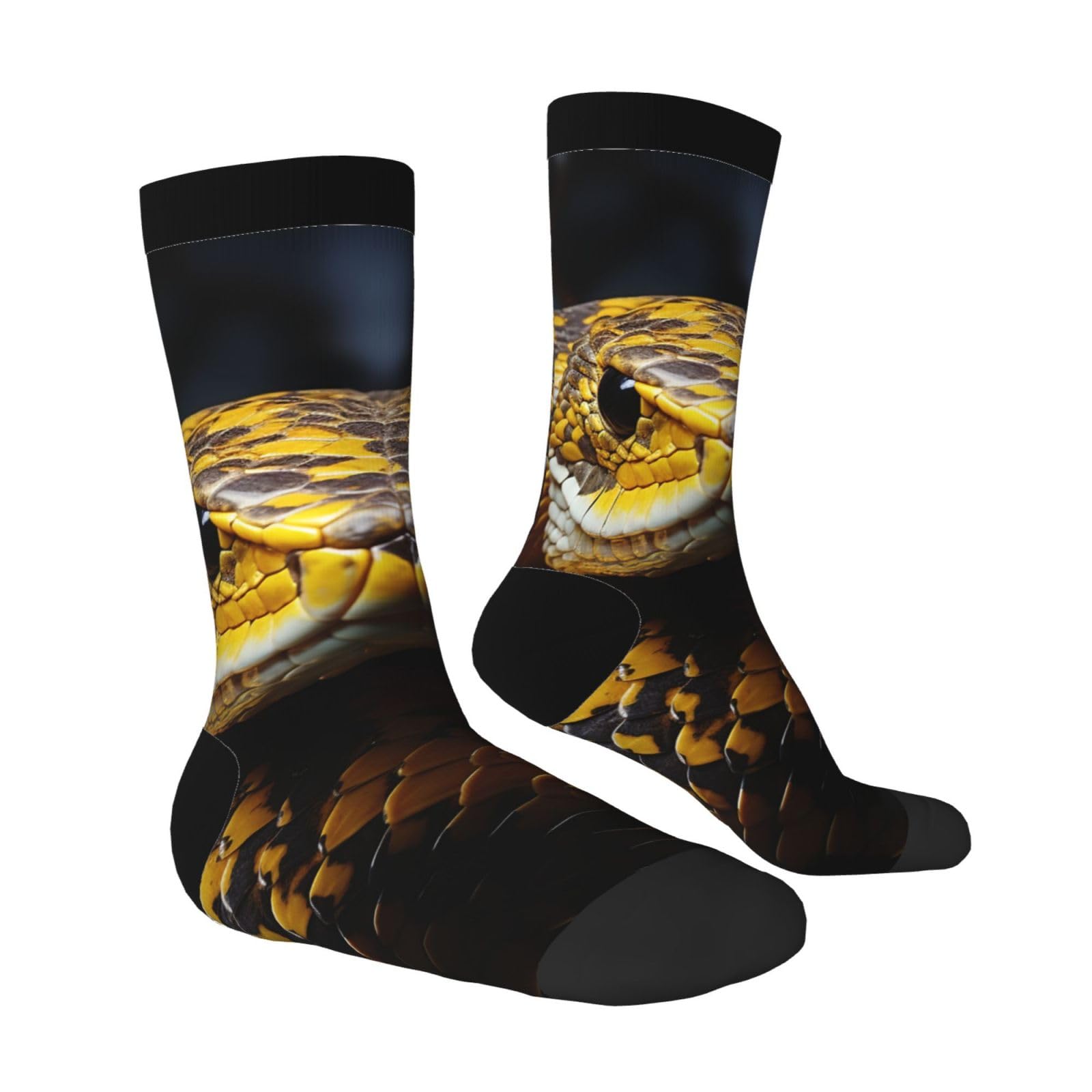 LZQPOEAS Yellow Snake Athletic Socks Unisex Cushioned Crew Socks Hiking Running Calf Sock Soft Above Ankle Sock