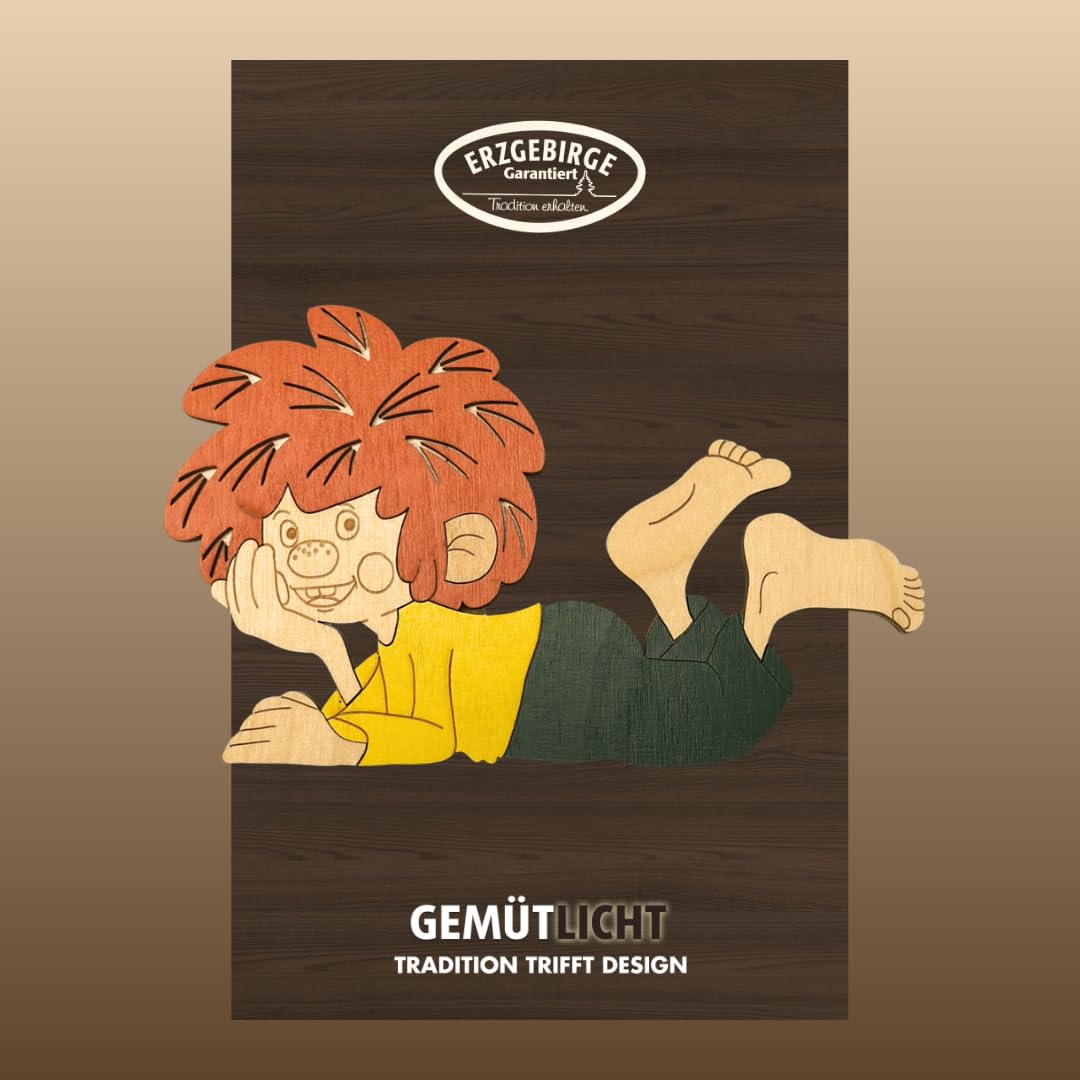 weigla - Sammelfigur Pumuckl 03 - auf Bauch liegend I Kantenhocker aus Holz - 17 x 10 5 x 3 cm I detailreiche Sammlerfigur aus dem Erzgebirge I Pumuckl Dekofigur zum Sammeln Verschenken & Dekorieren