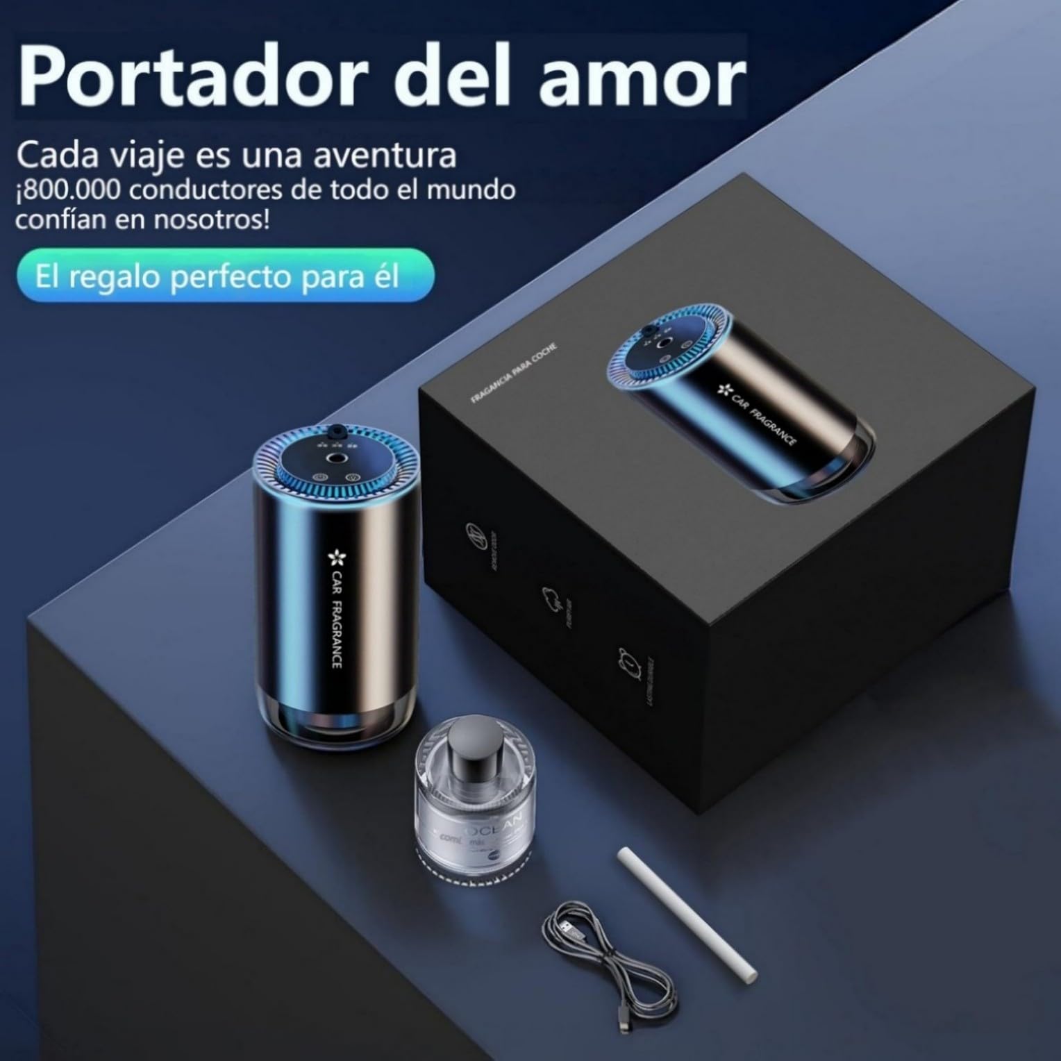 AI Ambientador 50ml Perfume (Colonia), Difusor de Fragancias Eléctrico para Automóvil, On/Off Automático, Atomizador Ultrasónico, 3 Modos Inteligentes, Batería Integrada, Duración 5 Meses BJ-577