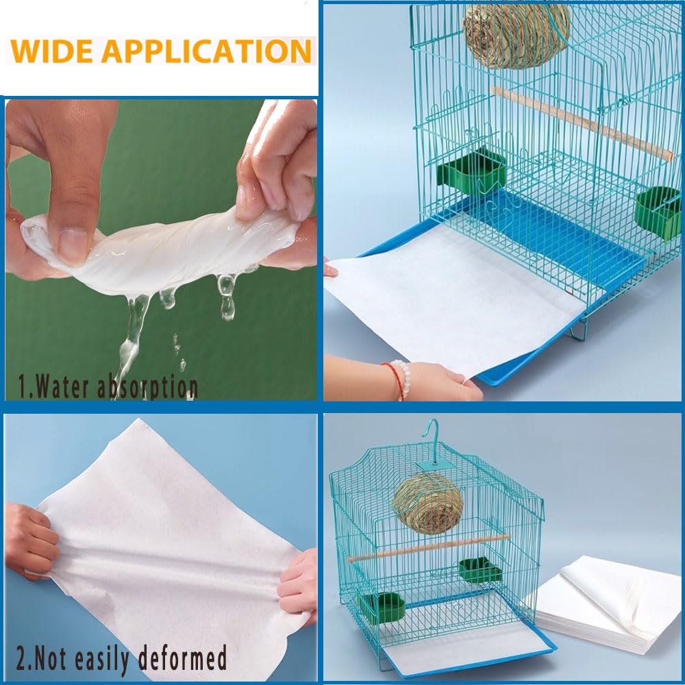 100 piezas de papel para jaula de pájaros, desechables, de gran tamaño, precortados, absorbentes, para mascotas, pájaros, loros