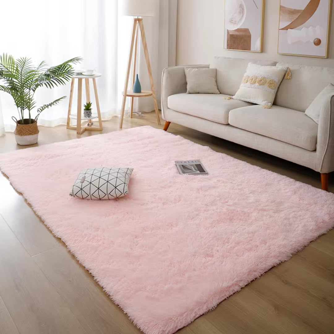 Biały puszysty dywan do przedpokoju, nowoczesny salon, sypialnia, wystrój domu, duże maty, gruby, futrzany dywanik (80 x 200 cm, 31 x 78 cali, różowy)