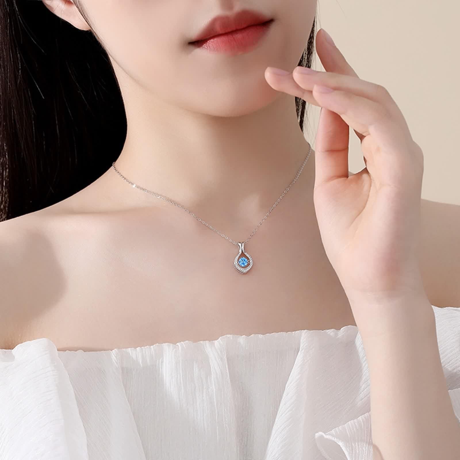 Collana Topazio Donna, Collane Lunghe Eleganti Ciondolo Catenina Gioielli Oro Bianco 9K/14K/18K con Moissanite Lacrima Oro Bianco 40+5cm