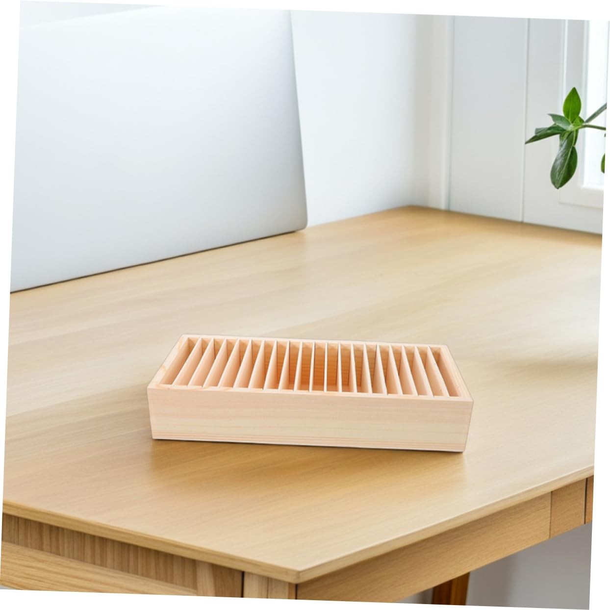 VILLCASE Porta Biglietti da Visita in Legno Beige, Scatola Contenitore Multifunzione a Scomparti, Struttura Staccabile, per Ufficio e Casa, Set 2 Pezzi
