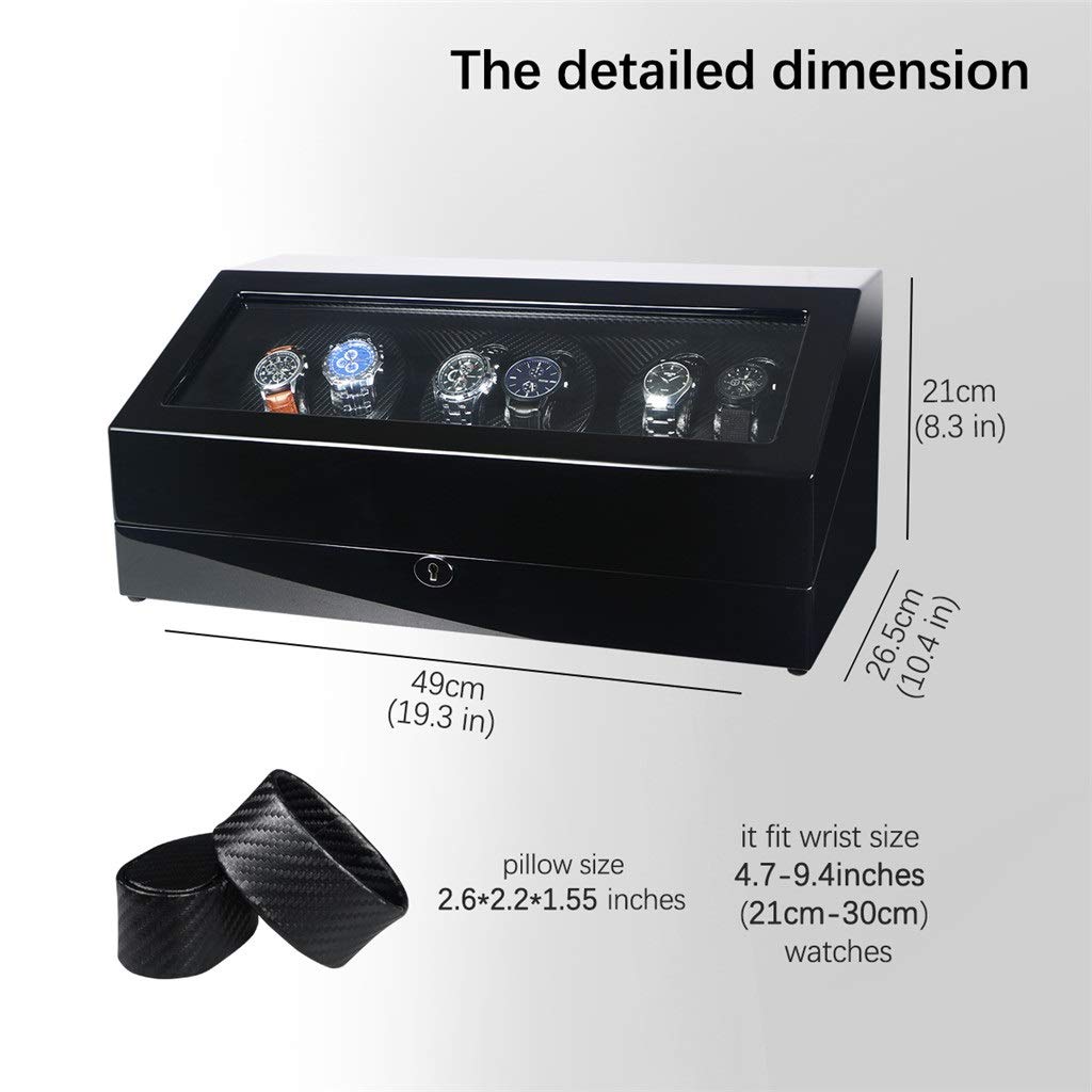 Caja automática para 6 + 7 relojes de piel sintética, colección de almacenamiento con pantalla silenciosa, motor silencioso con luz LED