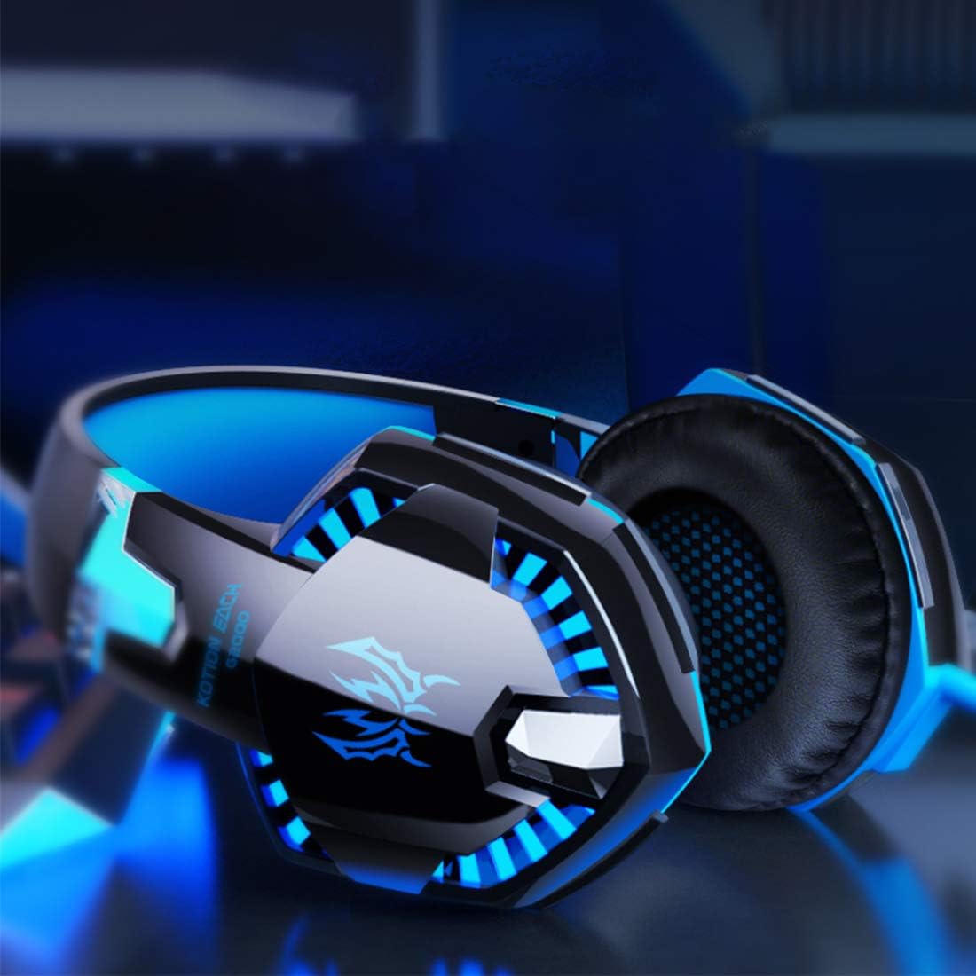 Gaming Headset Noise Cancelling Over Ear Headphones with Mic & LED Light Bass Surround for PS4, PC, Xbox One, Nintendo Switch Laptop Mac 3D Surround Sound Volume Control … (Blue)