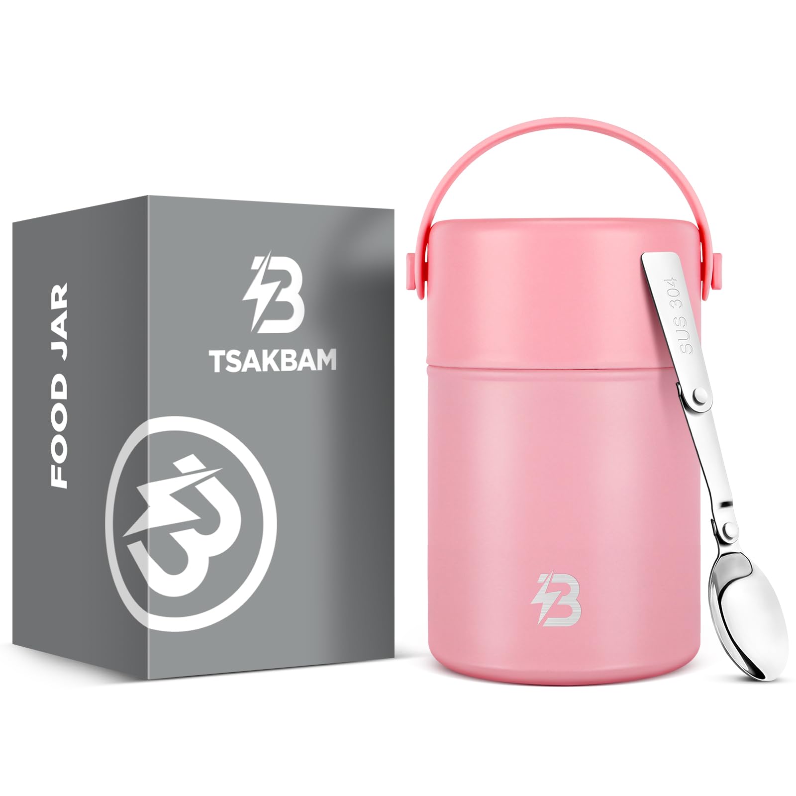 Termo para alimentos calientes, contenedor de alimentos aislado, reutilizable, de acero inoxidable, doble pared, aislado al vacío con cuchara plegable para camping, al aire libre, viajes