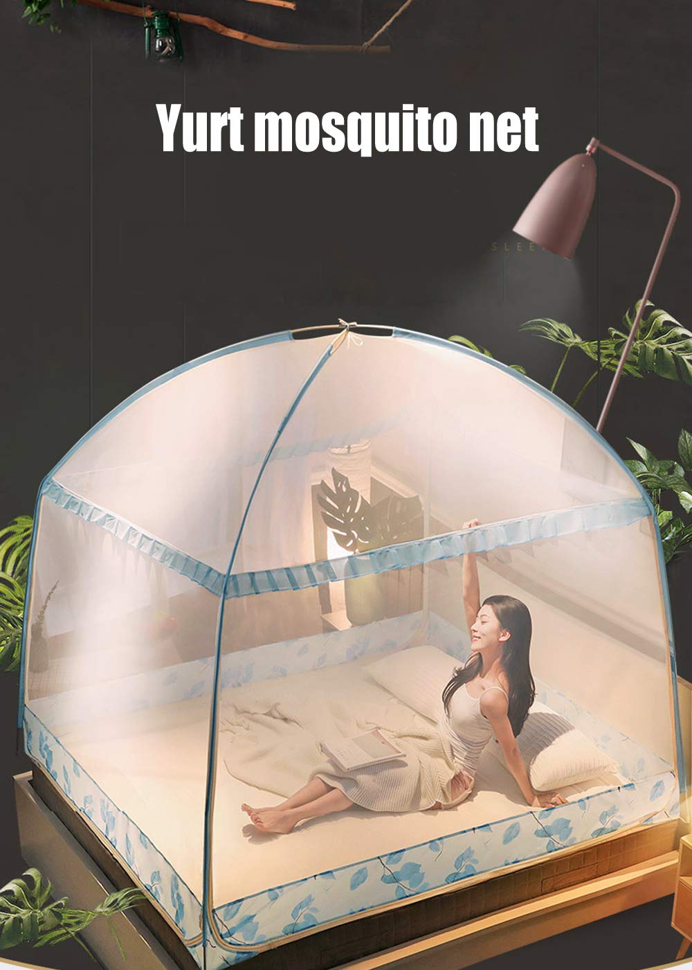 Moskitiera Pop-Up na łóżko, moskitiera z 3 wejściami i siatką końcową, szybka i łatwa instalacja, kompaktowa i lekka (4,1,8 x 2 m)