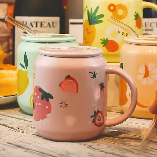 Set de 2 Mugs de Cerámica con Tapa y Cañita 13 oz miniatura 7