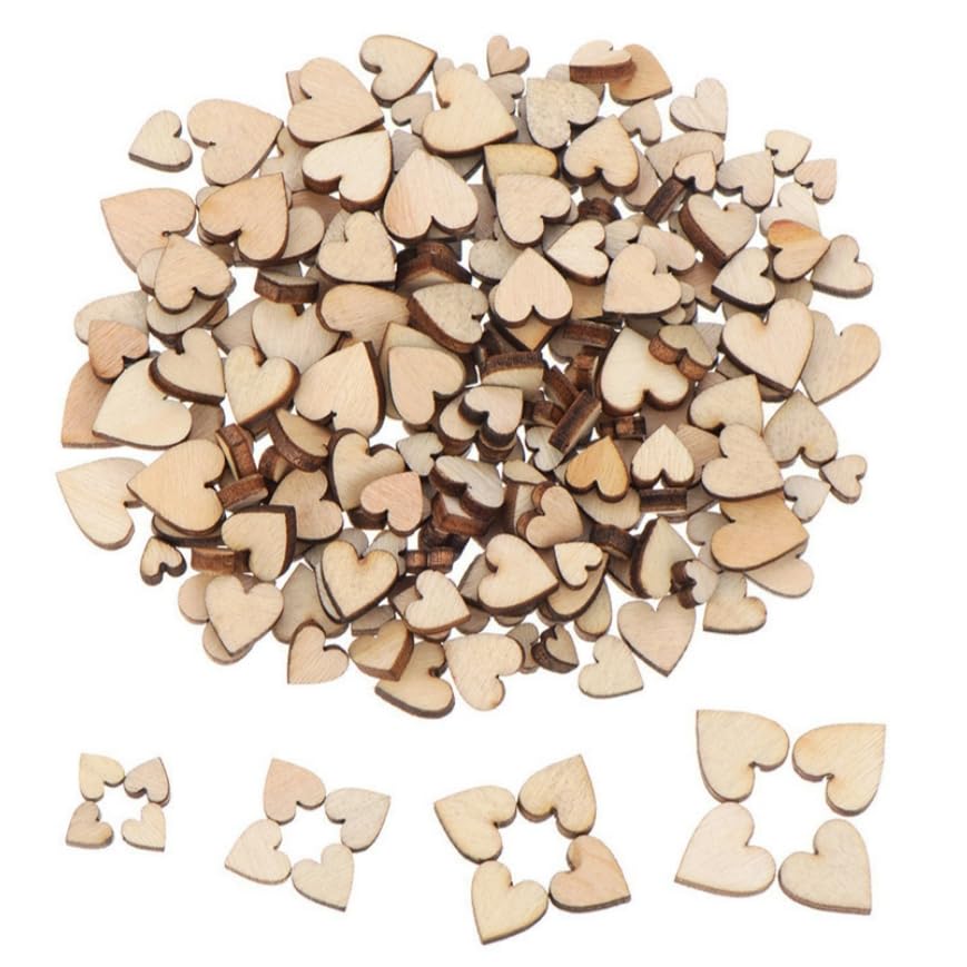 200 Piezas Madera Corazones Adornos, Mini Rebanadas de Corazón Madera, Adornos Corazon, para Manualidades Artesanías DIY de Boda Elaboración de Tarjeta de Día de San Valentín