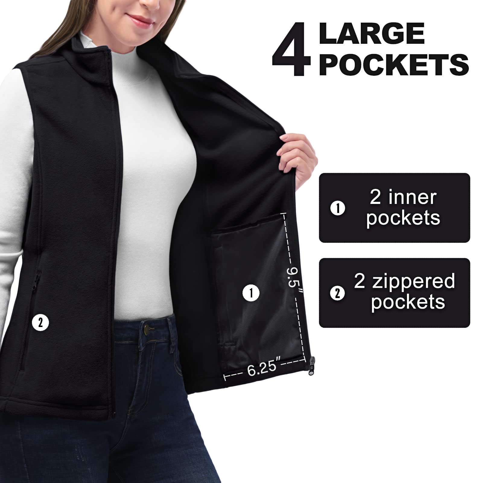 33,000ft Gilet in pile da donna, gilet leggero con zip Softshell per scaldamuscoli con tasche sul colletto Giacca sportiva