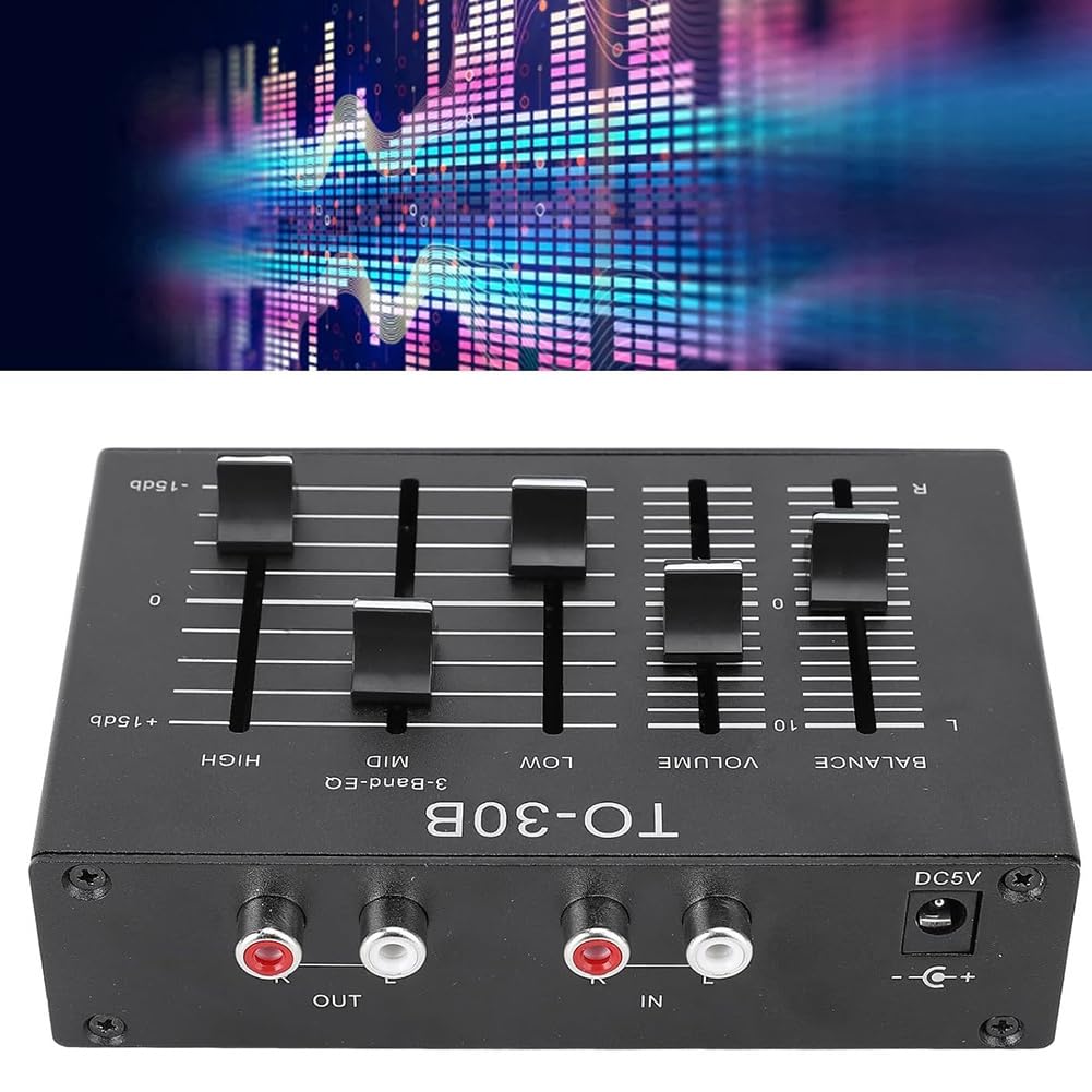 Equalizzatore A 3 Bande EQ con Controllo del Volume A Basso Rumore. Regolazione 'Alta, Media e Bassa Frequenza per Giradischi, Schede Audio e Chitarre.