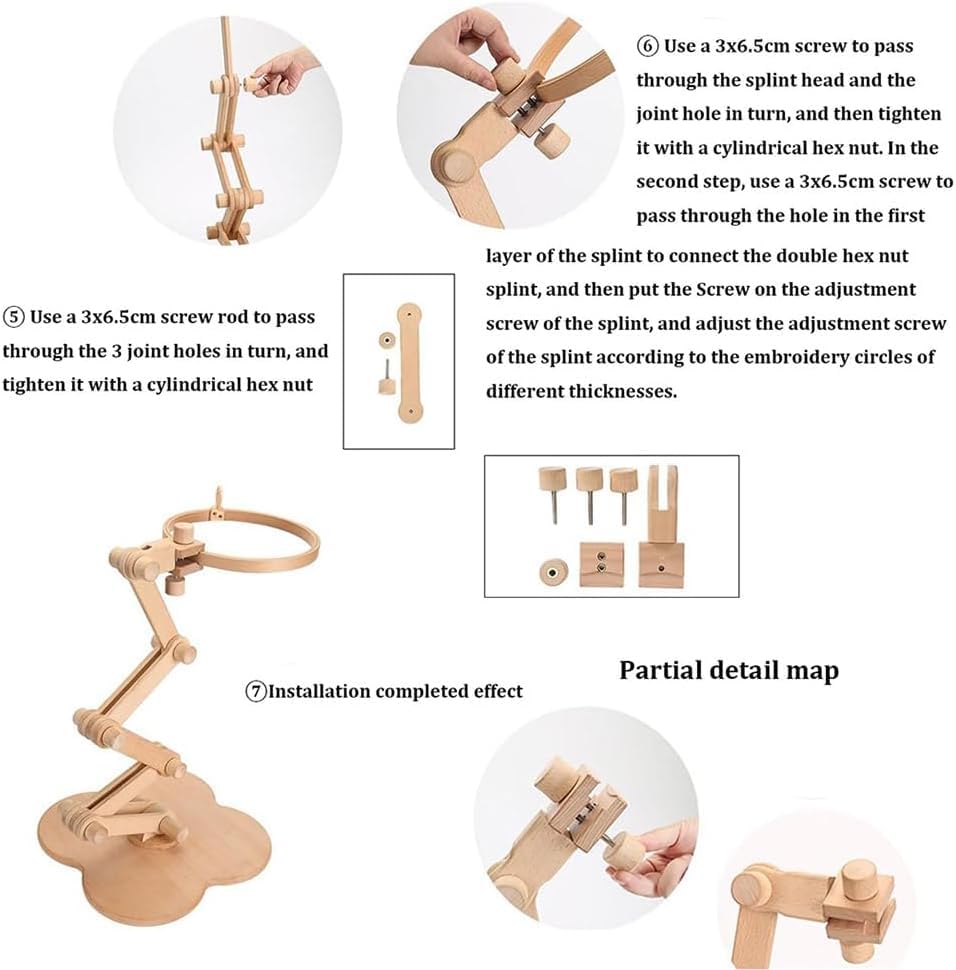 Soporte retráctil de punto de cruz con base giratoria y fijación estable para mesa 5