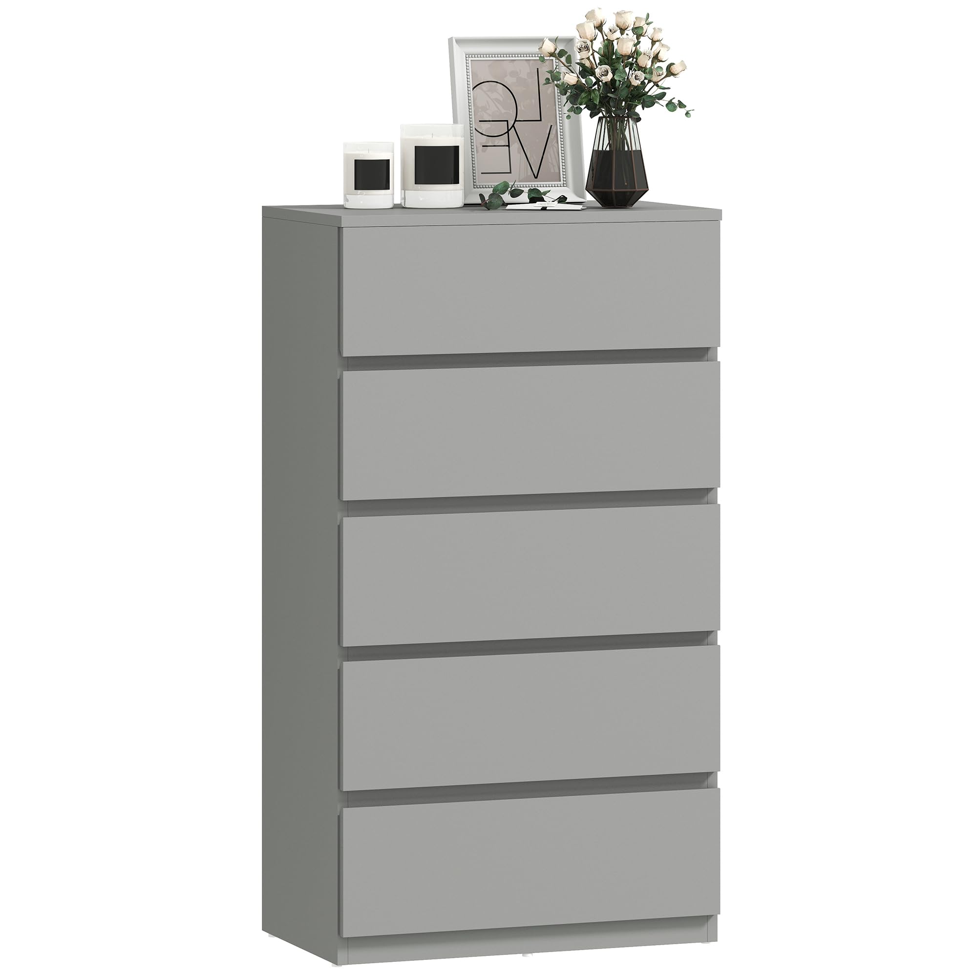 HOMCOM Chest of Drawers, 5 Drawers Storage Cabinet Floor Tower Cupboard for Bedroom Living Room, Grey
