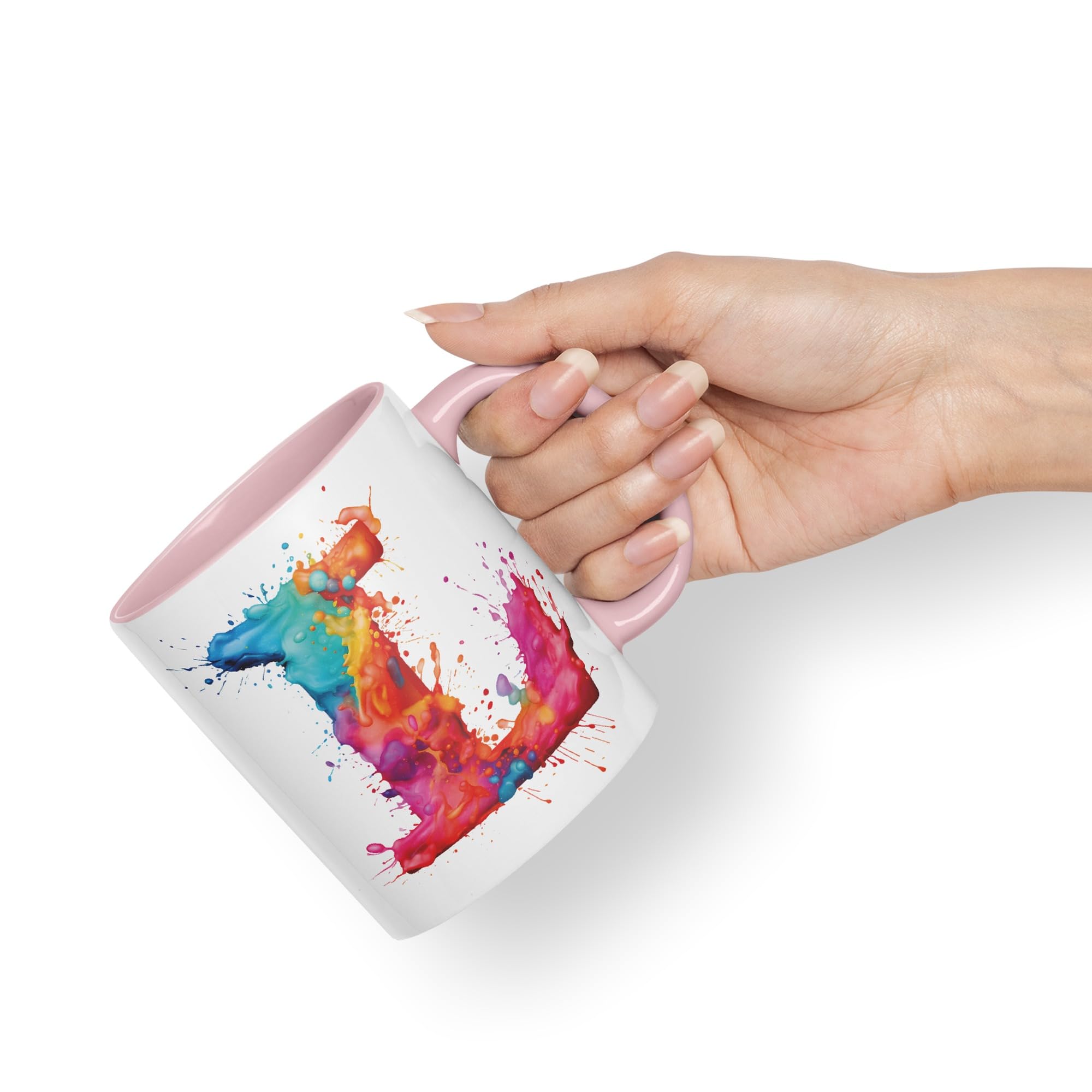 Vixar Letter L Mug, Alphabet Letter L Monogram Watercolour Ceramic Coloured Mug Cup for Tea Coffee Hot Brew 330ml 11Oz Gift (Pink) - Image 4