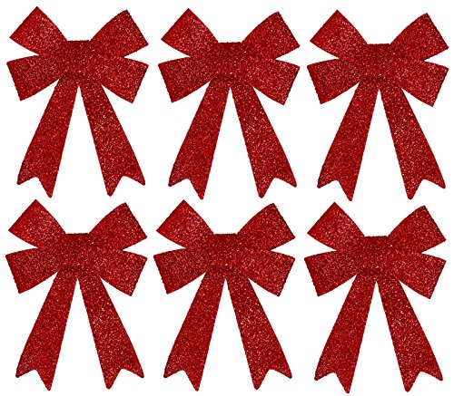 Iconikal Luxury No-Mess Glitter Christmas Bow 9 x 12-inches, 6 Pack - Red