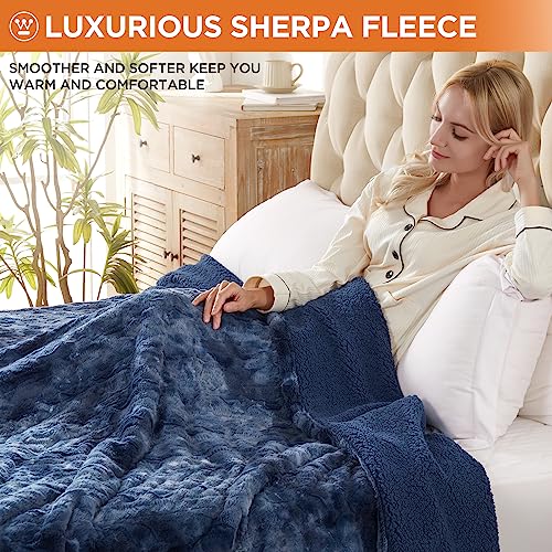 Image of Westinghouse Electric Blanket Full, Faux Fur Heated Blanket with 10 Heating Levels & 1-12 Hours Auto Off, Soft Cozy Sherpa Heated Blanket Washable Blanket (80 inch x 84 inch Full Size, Indigo)