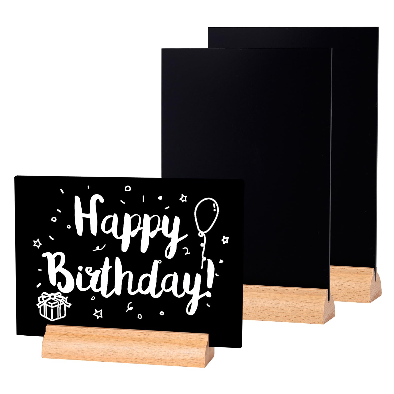 LELADY Mini Letreros de Pizarra, 3 Piezas Mini Pizarras con Soporte A4, Negra Mini Pizarra, Cartel Pizarra Pequeña, Tableros de Tiza con Soportes, Mini Letreros Decorativos de Pizarra, Doble Cara