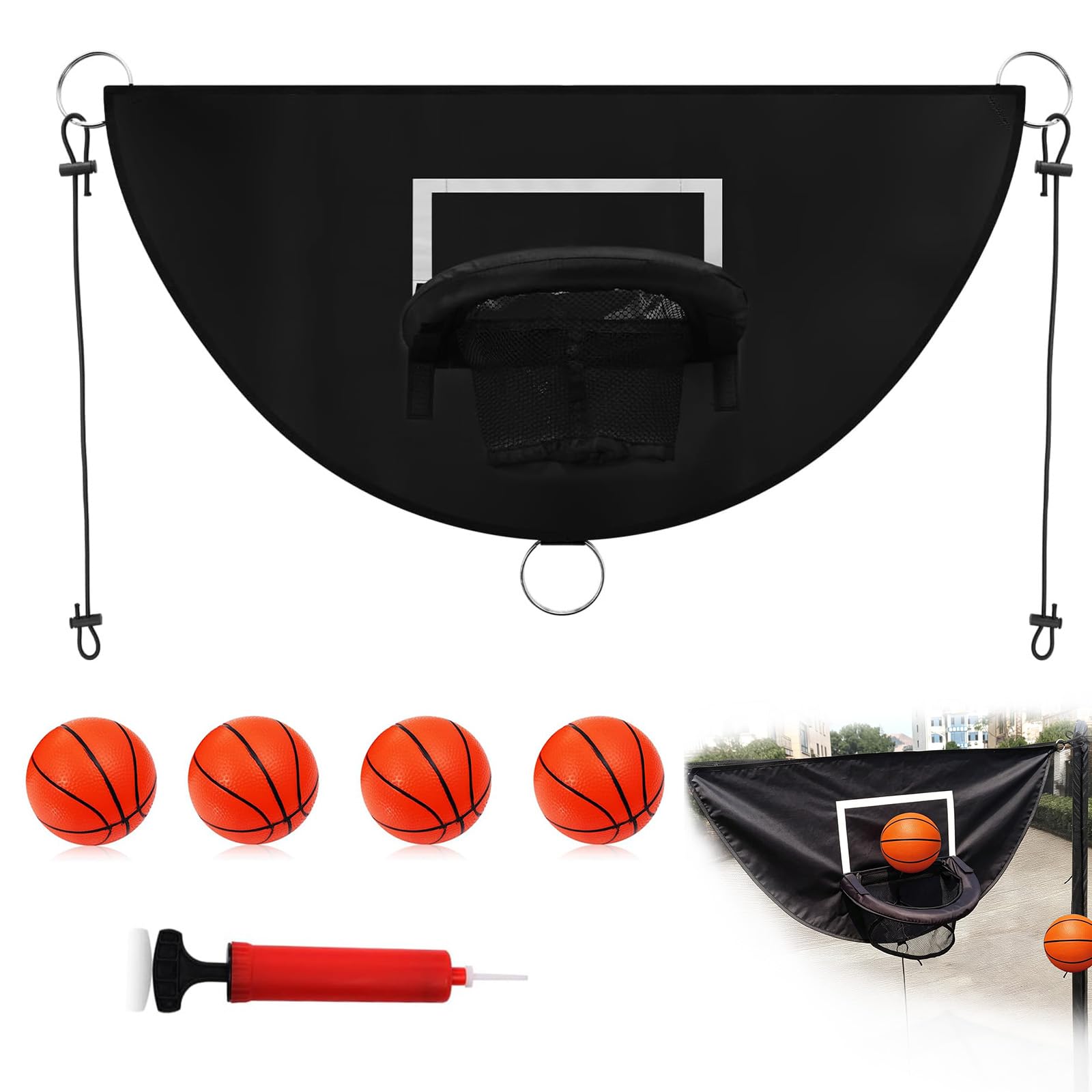 JETSUNDA Breakaway Rim Basketball Hoop for Dunking with Mini Basketballs Trampoline Attachment Indoor & Outdoor Use