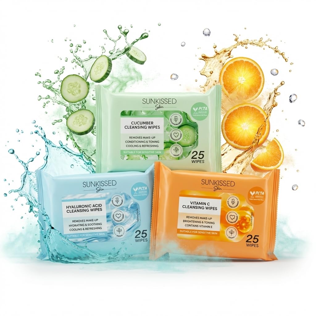 Face Wipes Variety Pack - Hyaluronic Acid, Cucumber and Vitamin C Facial Cleansing Wipes Multipack, Hydrating Soothing Makeup Remover Wipes for All Skin Types, Resealable Travel Size 3 Pack