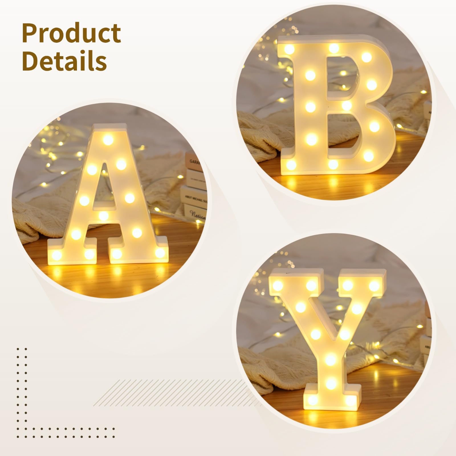 Letrero iluminado, letras LED amarillas, perfectas para baby showers, anuncios, decoración de fiestas, incluye A, B, B, Y, 22,5 cm, 4 piezas