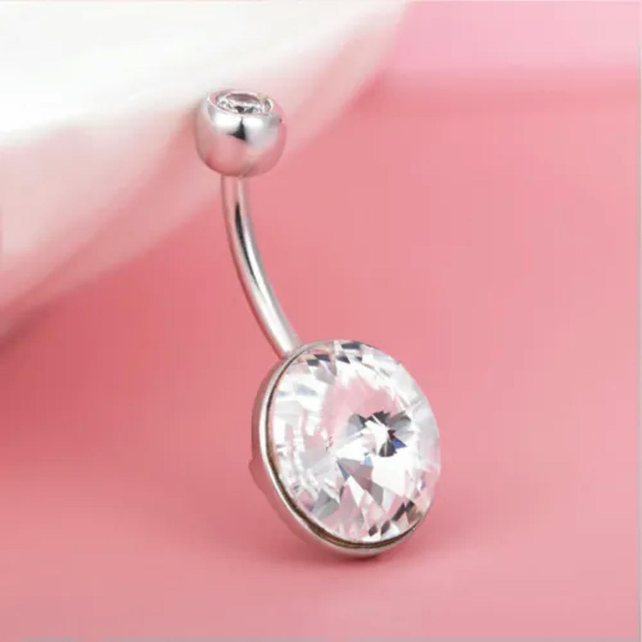 Piercing per Ombelico con Barra in Argento Sterling, con Cristalli Rotondi CZ, Anello per Ombelico A4025-8mm