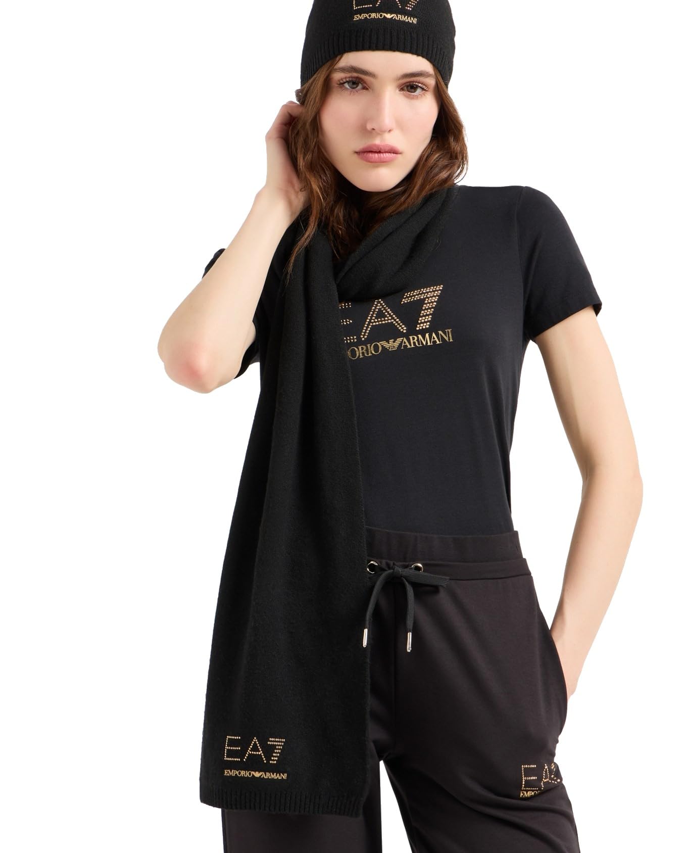 EA7 Emporio Armani Set Mütze, Schal und Mini-Shopper, schwarz mit goldenem Logo
