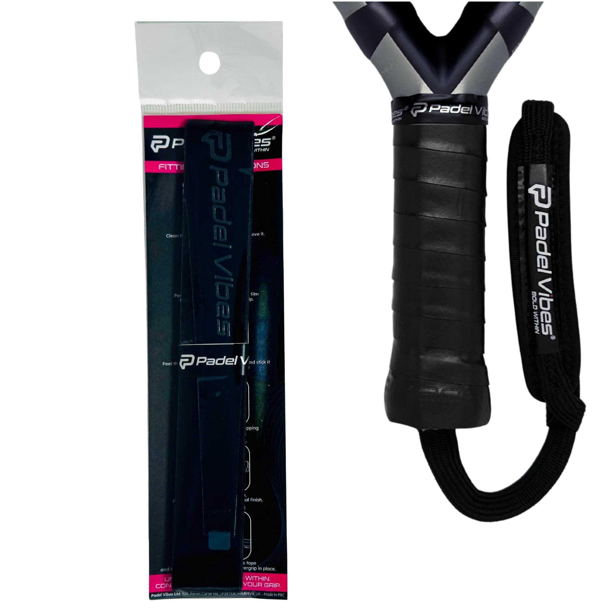 Padel Vibes® BOLD LuxeTac™ Overgrip | Ultra Tacky, Sweat-Absorbing, Luxurious Leather-Like Feel | Durable Overgrip Tape for Padel, Tennis, Squash, Badminton, and Pickleball Rackets (Black | 1-Pack)