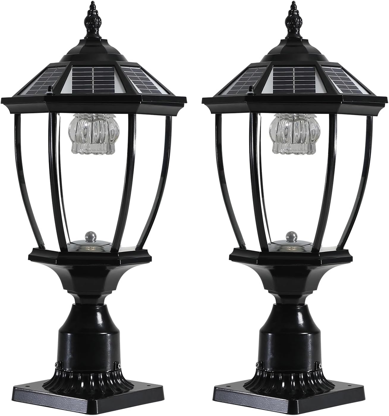 20"(H) Black Solar Powered LED Outdoor Lantern, Vintage Garden Light with Elegant Glass Design for Pathways, Yards, and Patios (1-Pack)