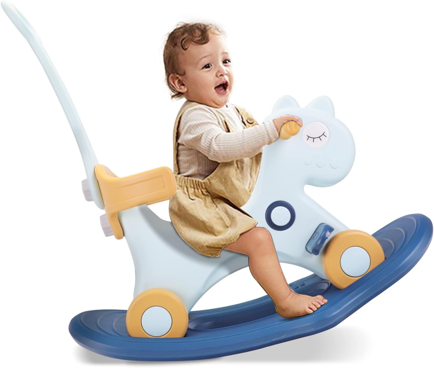 Ancaixin 4 in 1 Rocking Horse for Toddlers 1-3 Years Old, Balance Bike Ride On Toys with Push Handle, Backrest and Balance Board for Baby Girl and Boy, Unicorn Kids Riding Birthday