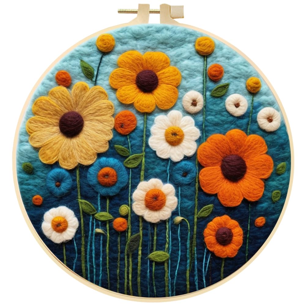 JOAAASU Lot De 2 Kits Feutrage à L'aiguille Débutant – Laine, 8 Aiguilles, Cadre 20 Cm – Décoration Murale – Cadeau Relaxant
