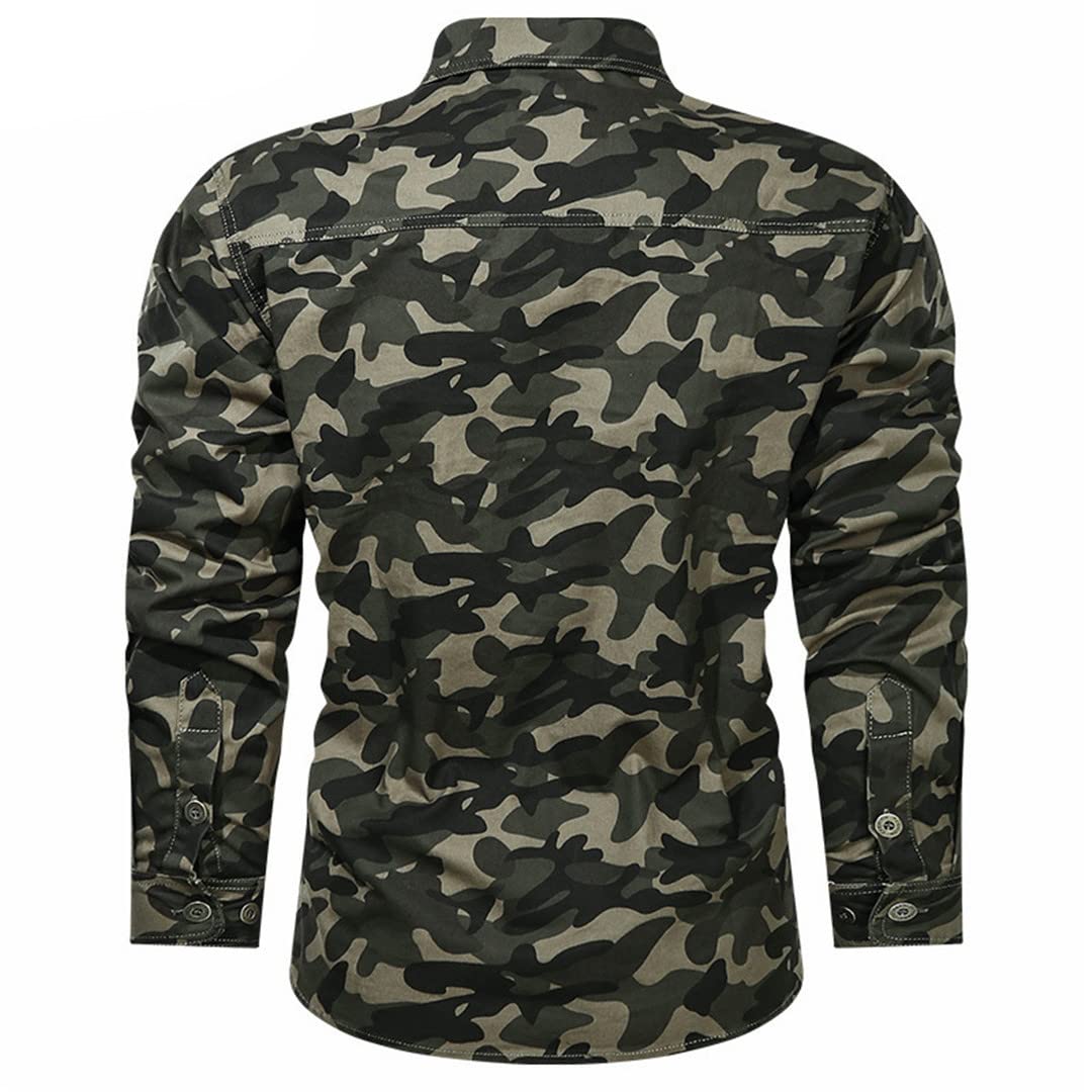 Bqxxdeo Chemises De Combat Camouflage À Manches Longues pour Hommes Chemise en Coton Militaire