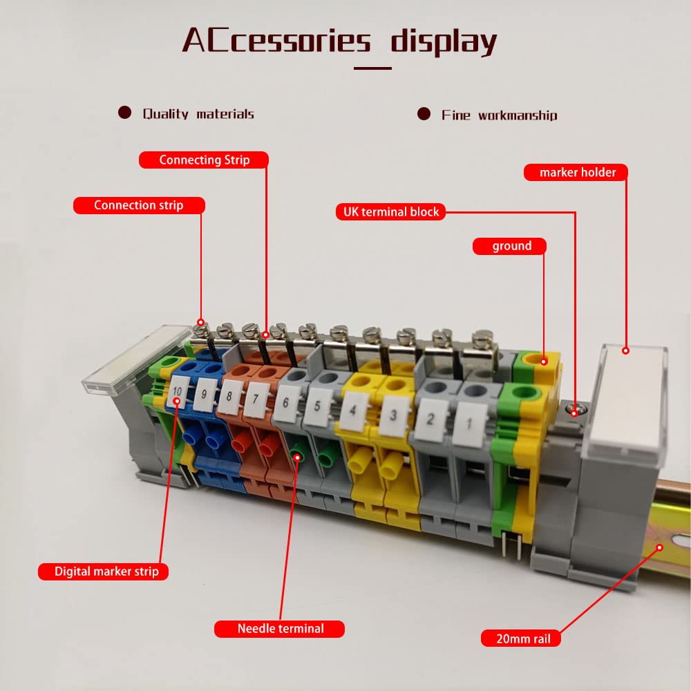 JINXM Klemme für Hutschiene Reihenklemmen Hutschiene-Kit UK/10N Durchgangsklemme Anschlussblöcke Elektrisch Schienenanschlussblock