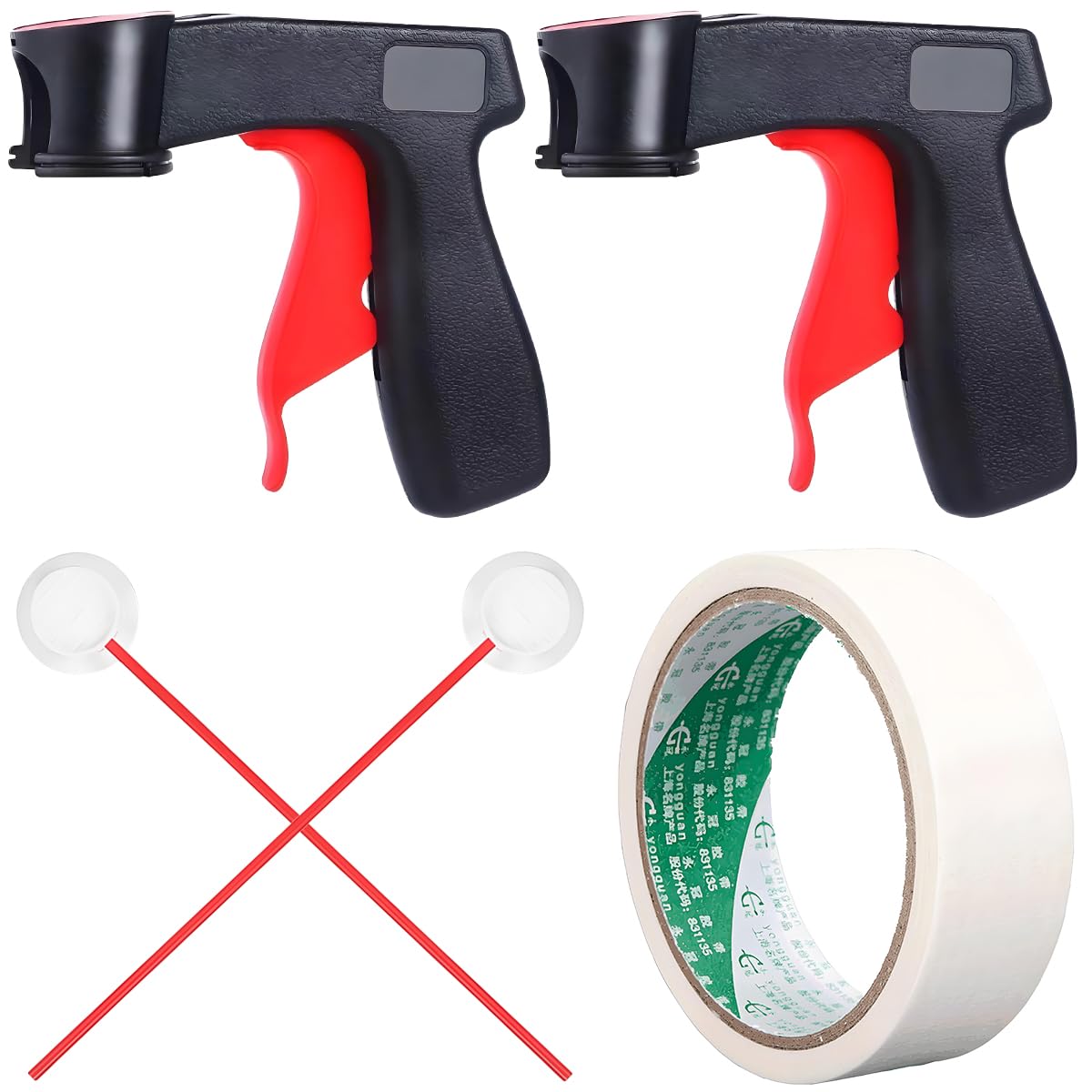 ZHUROUPU 2Pcs Paint Spray Guns Handle, Spray Can Trigger Handle, Multi Surface Painters Masking Tape & Flexible Can Straw Replacement with Nozzle for Decoration Painting DIY/Housing Decoration (Black)